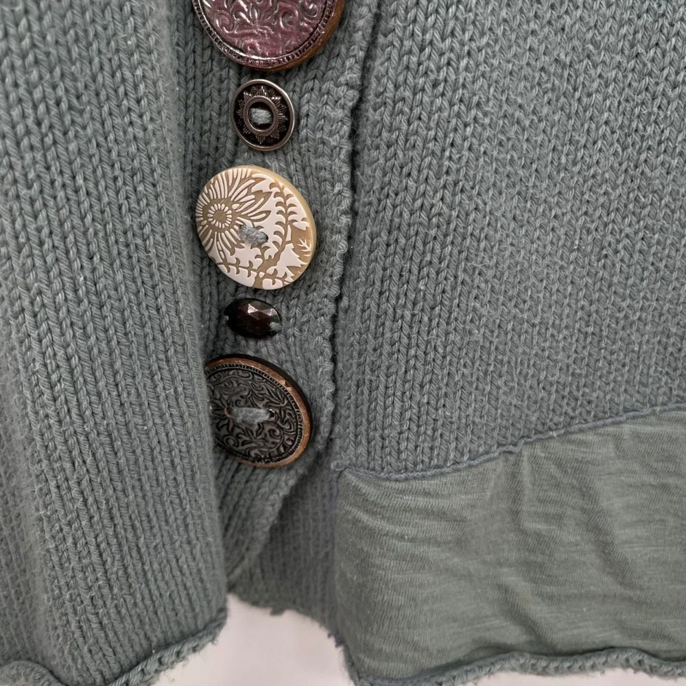 Pure Handknit‎ XS/S Button Up Cardigan Sweater Sage Green Cotton Bohemian